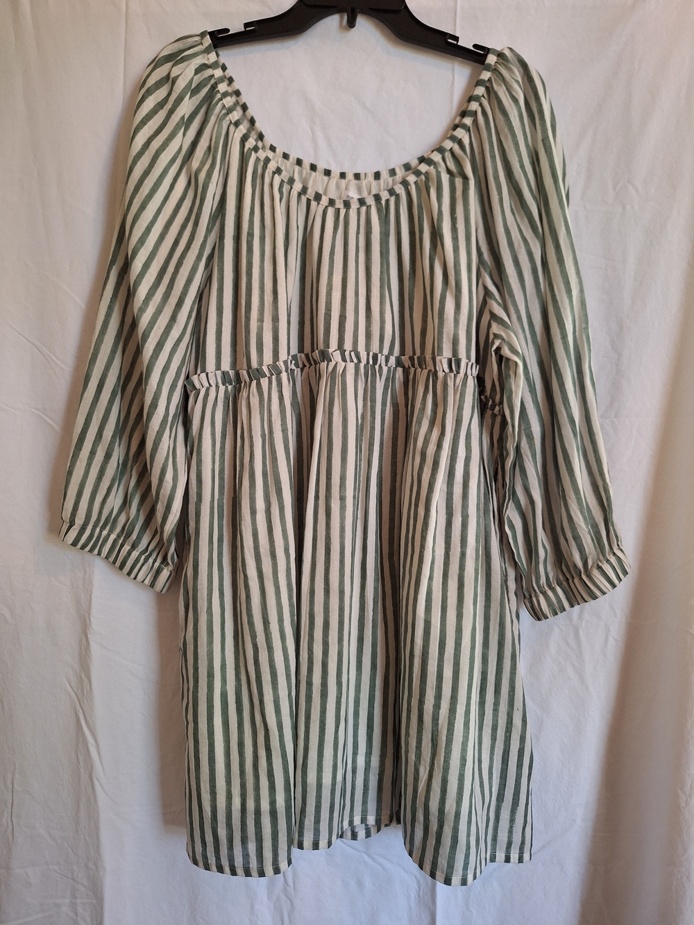 Emerson Fry India Collection Jasmine Moss Green/White Stripe Mini Dress Sz L NWT